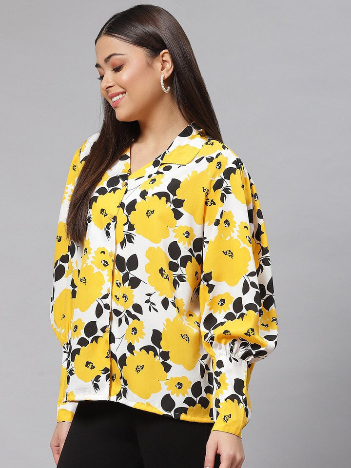 Yellow Floral Printed Casual Shirt