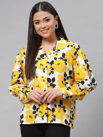 Yellow Floral Printed Casual Shirt