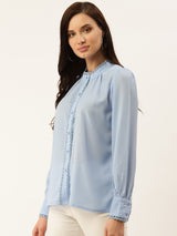 plusS Women Blue Regular Fit Solid Casual Shirt