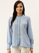 plusS Women Blue Regular Fit Solid Casual Shirt