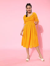plusS Women Mustard Yellow Printed Fit  Flare Dress