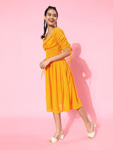 plusS Women Mustard Yellow Printed Fit  Flare Dress