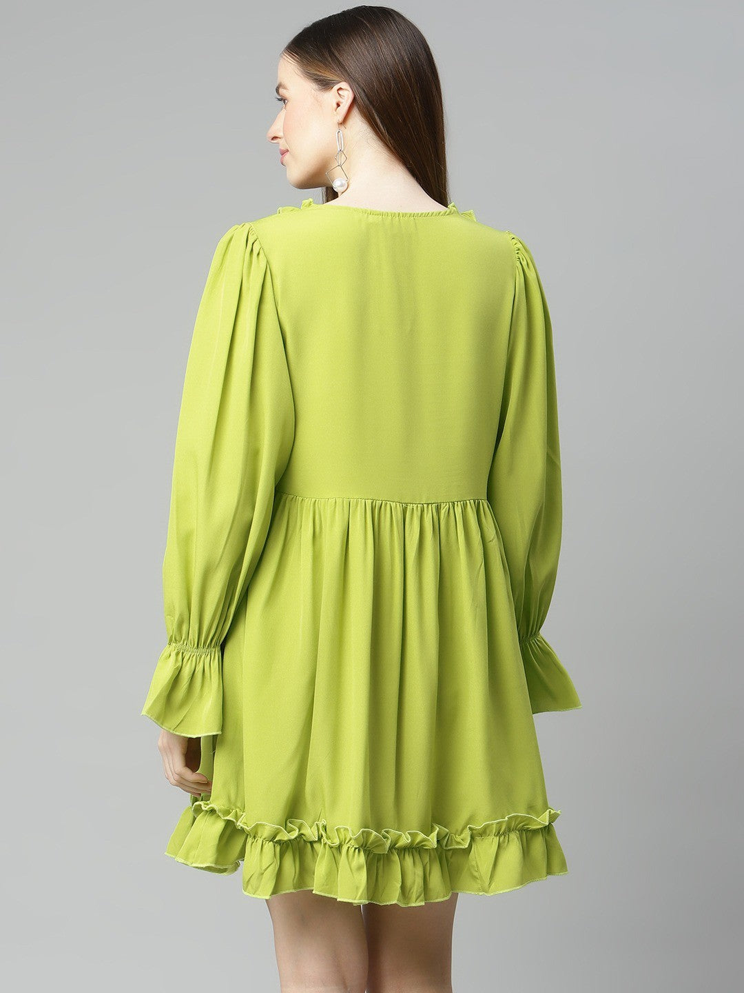 plusS Lime Green Solid A-Line Ruffle Tiered Dress