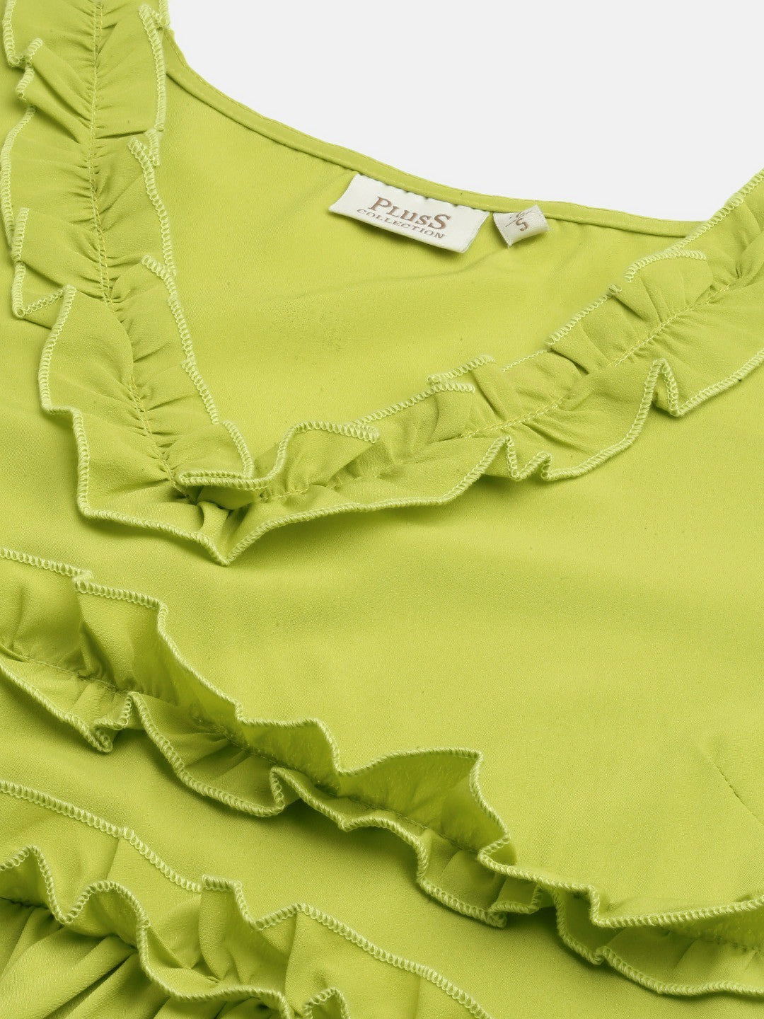 plusS Lime Green Solid A-Line Ruffle Tiered Dress