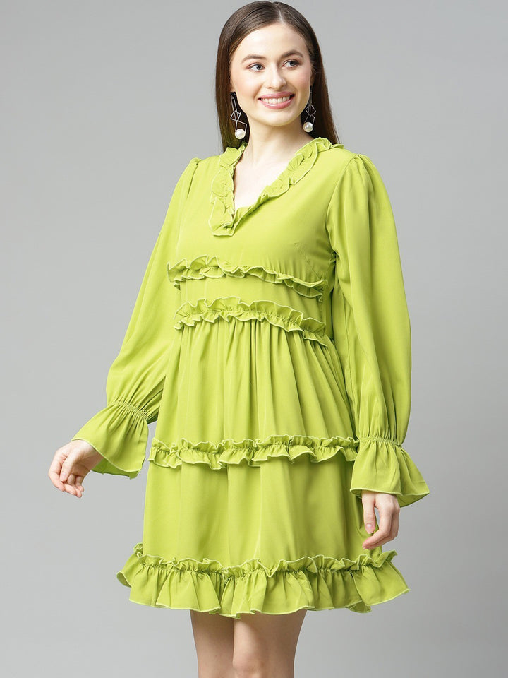 plusS Lime Green Solid A-Line Ruffle Tiered Dress