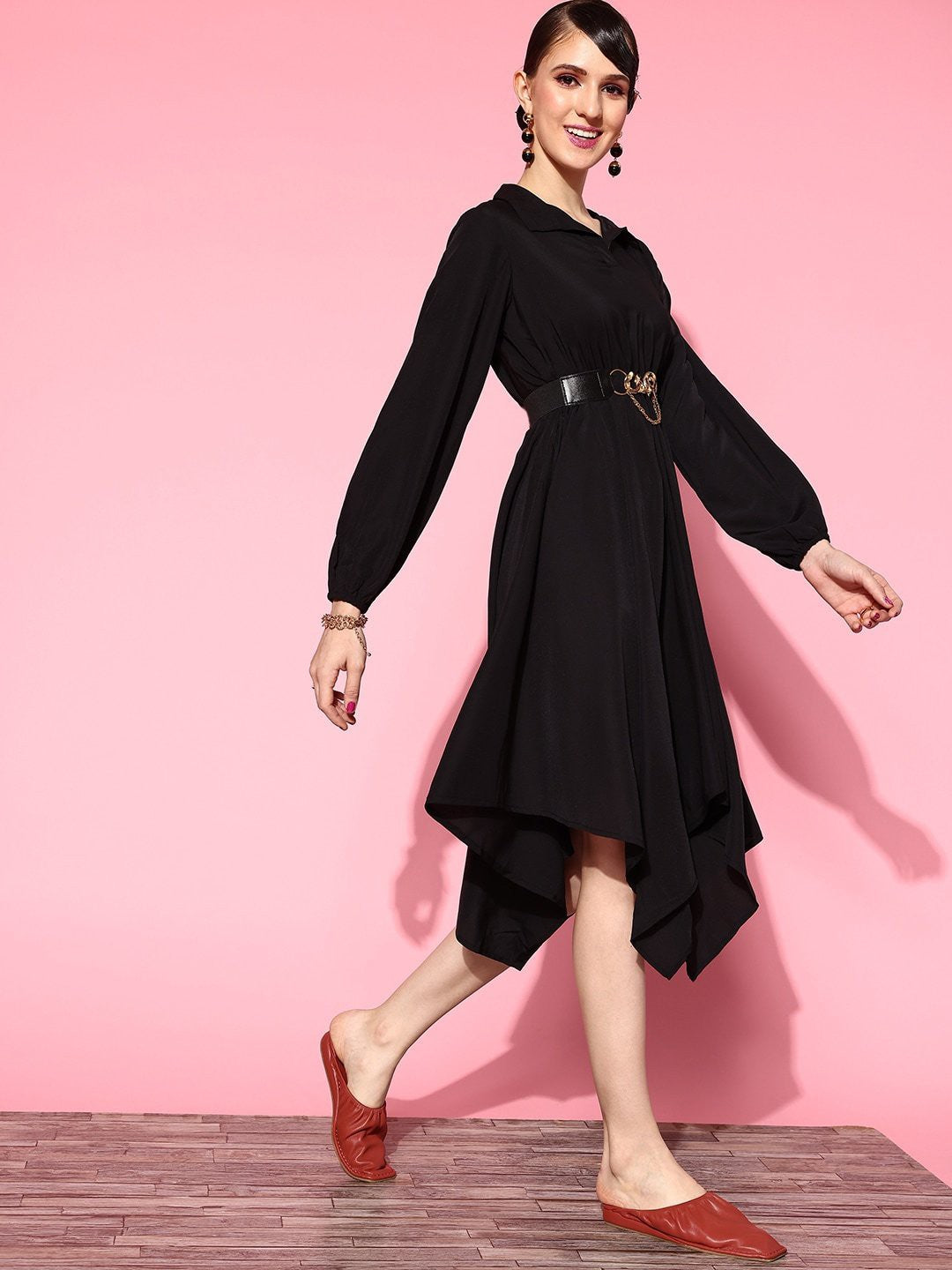 plusS Women Black Solid Asymmetry Dress