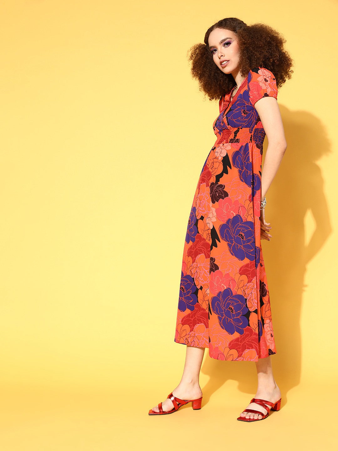 Coral Floral Volume Play Dress