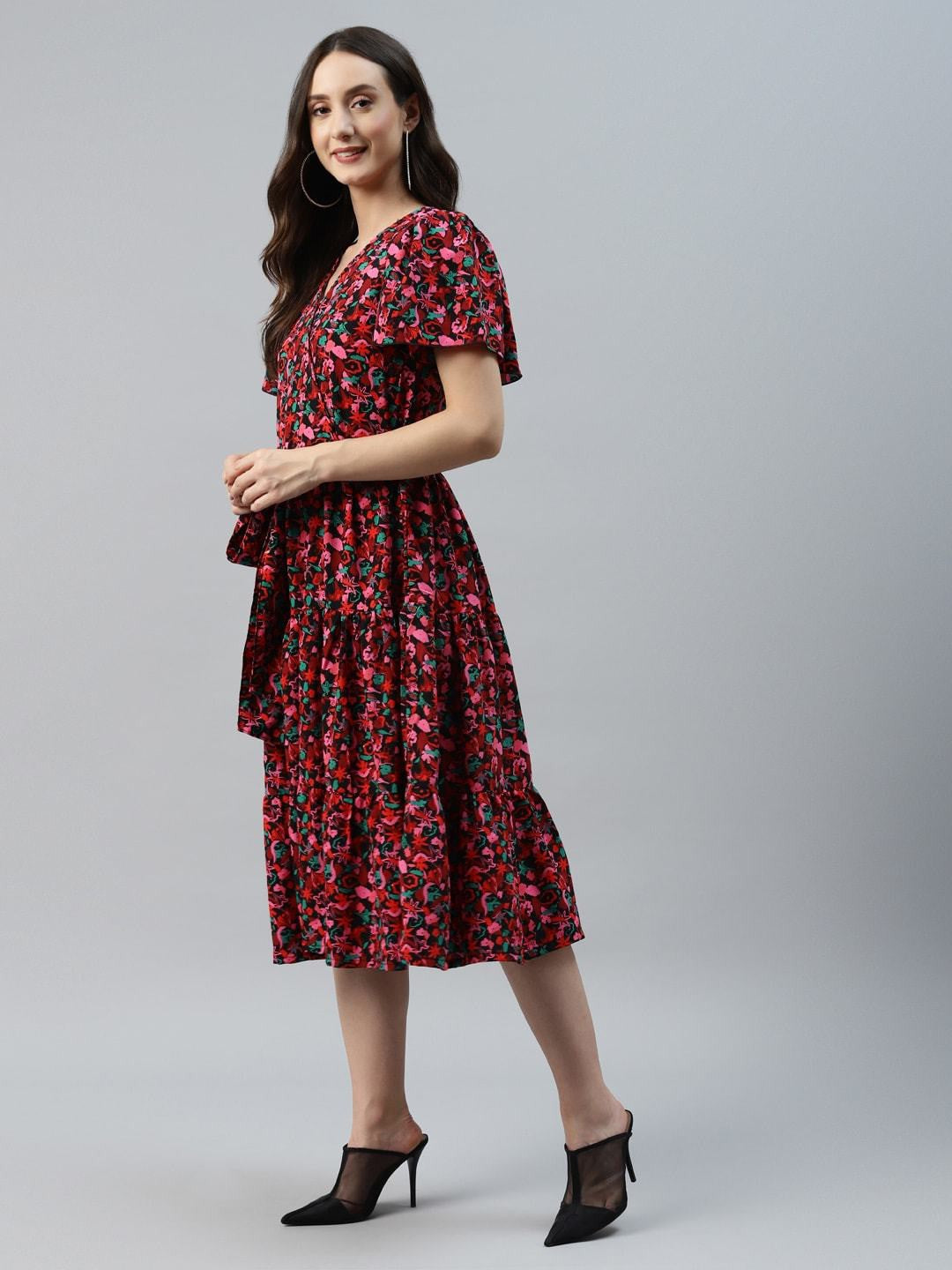 plusS Black  Red Floral Print Wrap Dress