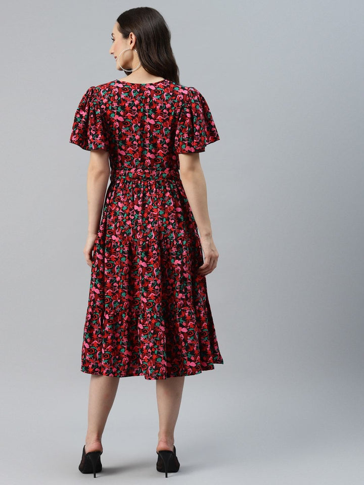 plusS Black  Red Floral Print Wrap Dress