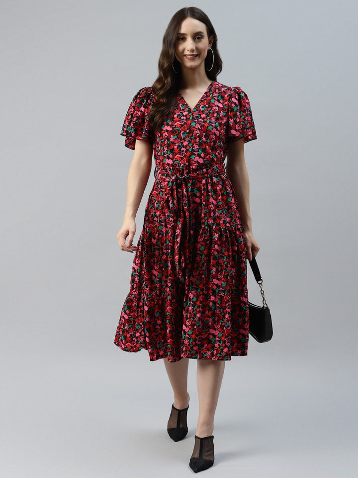 plusS Black  Red Floral Print Wrap Dress