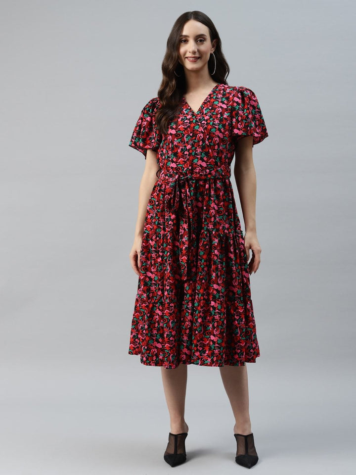 plusS Black  Red Floral Print Wrap Dress