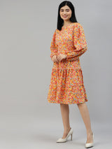 plusS Off White  Orange Floral A-Line Dress