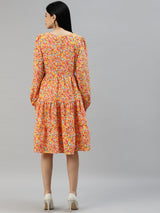 plusS Off White  Orange Floral A-Line Dress