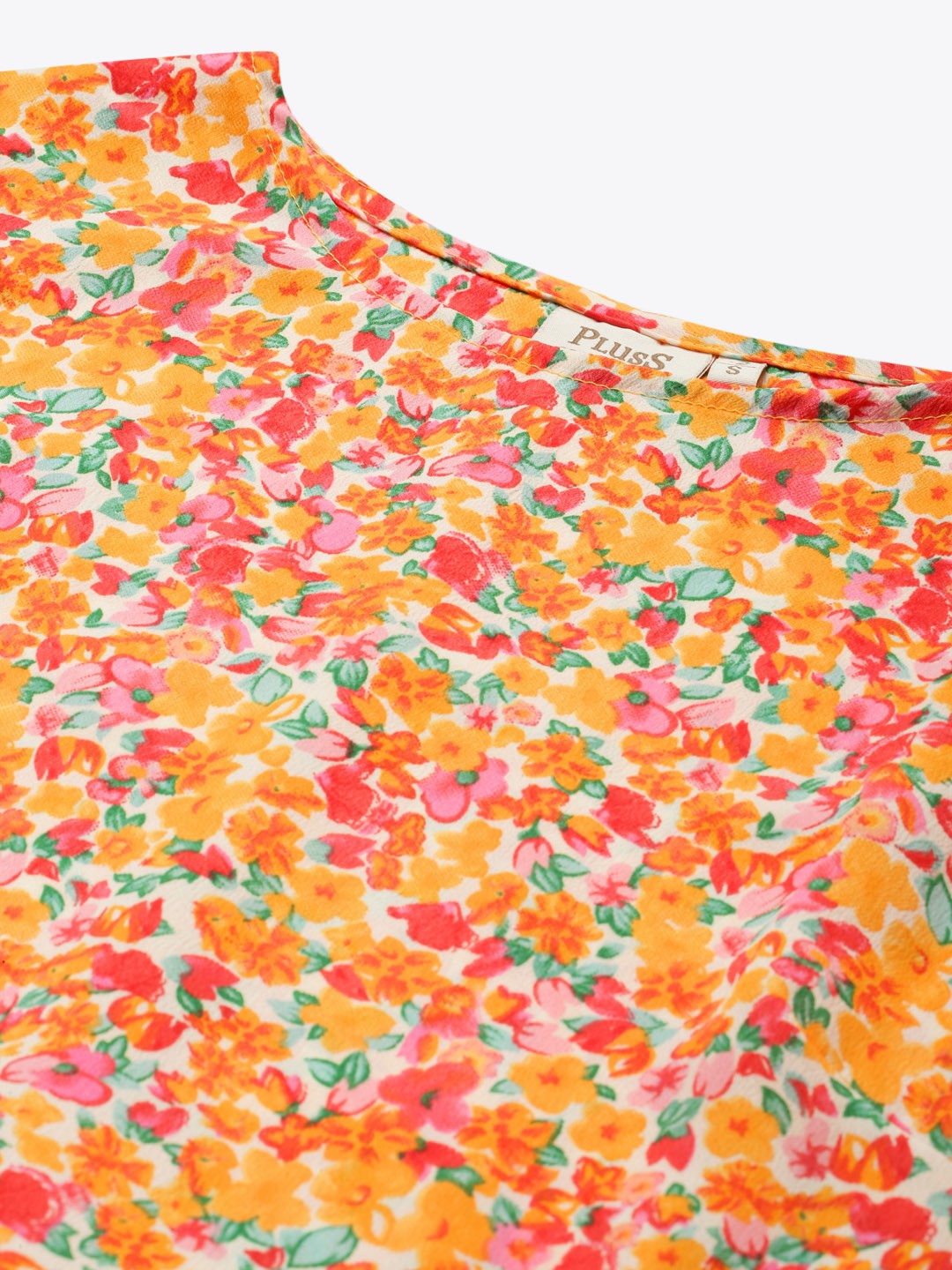 plusS Off White  Orange Floral A-Line Dress