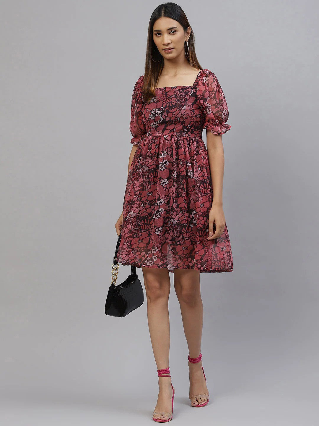 plusS Pink Floral Print A-Line Dress