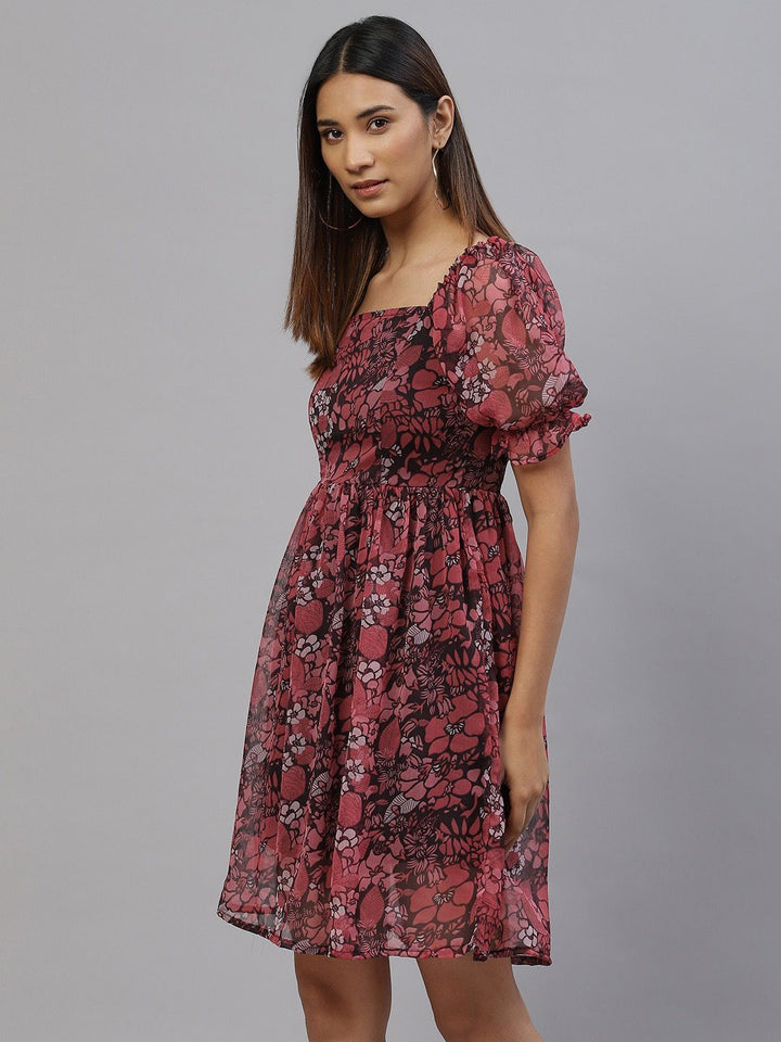 plusS Pink Floral Print A-Line Dress