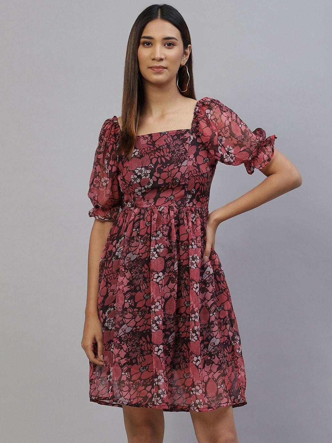 plusS Pink Floral Print A-Line Dress