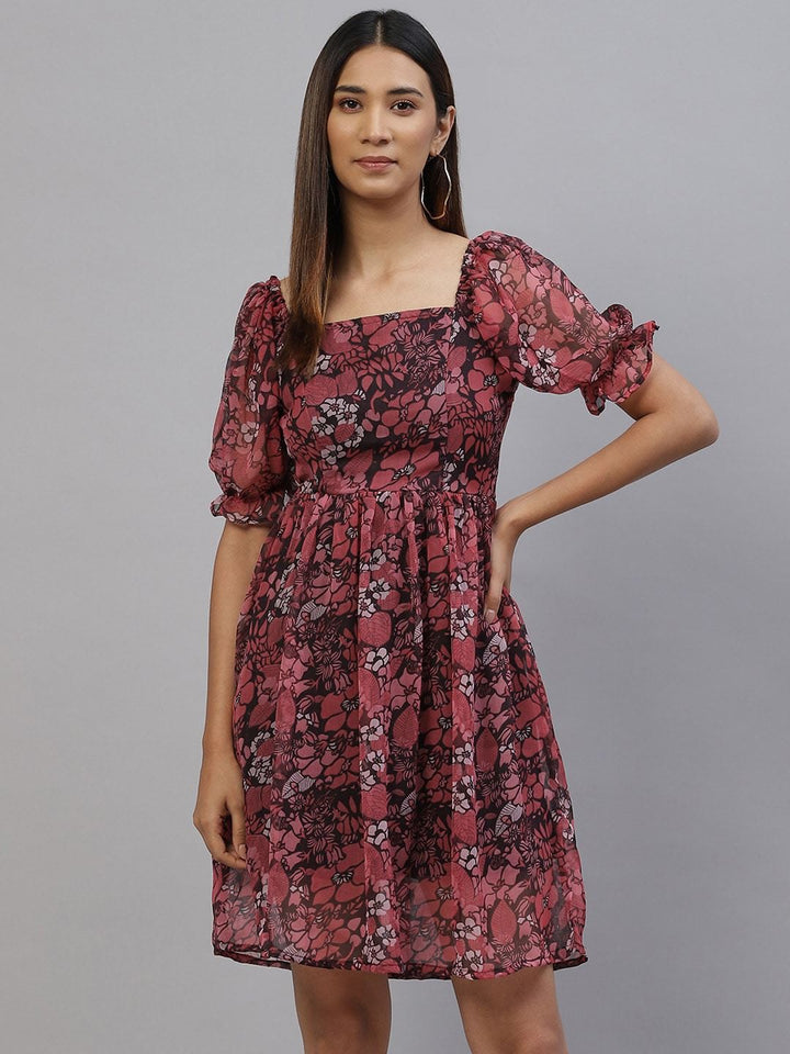 plusS Pink Floral Print A-Line Dress