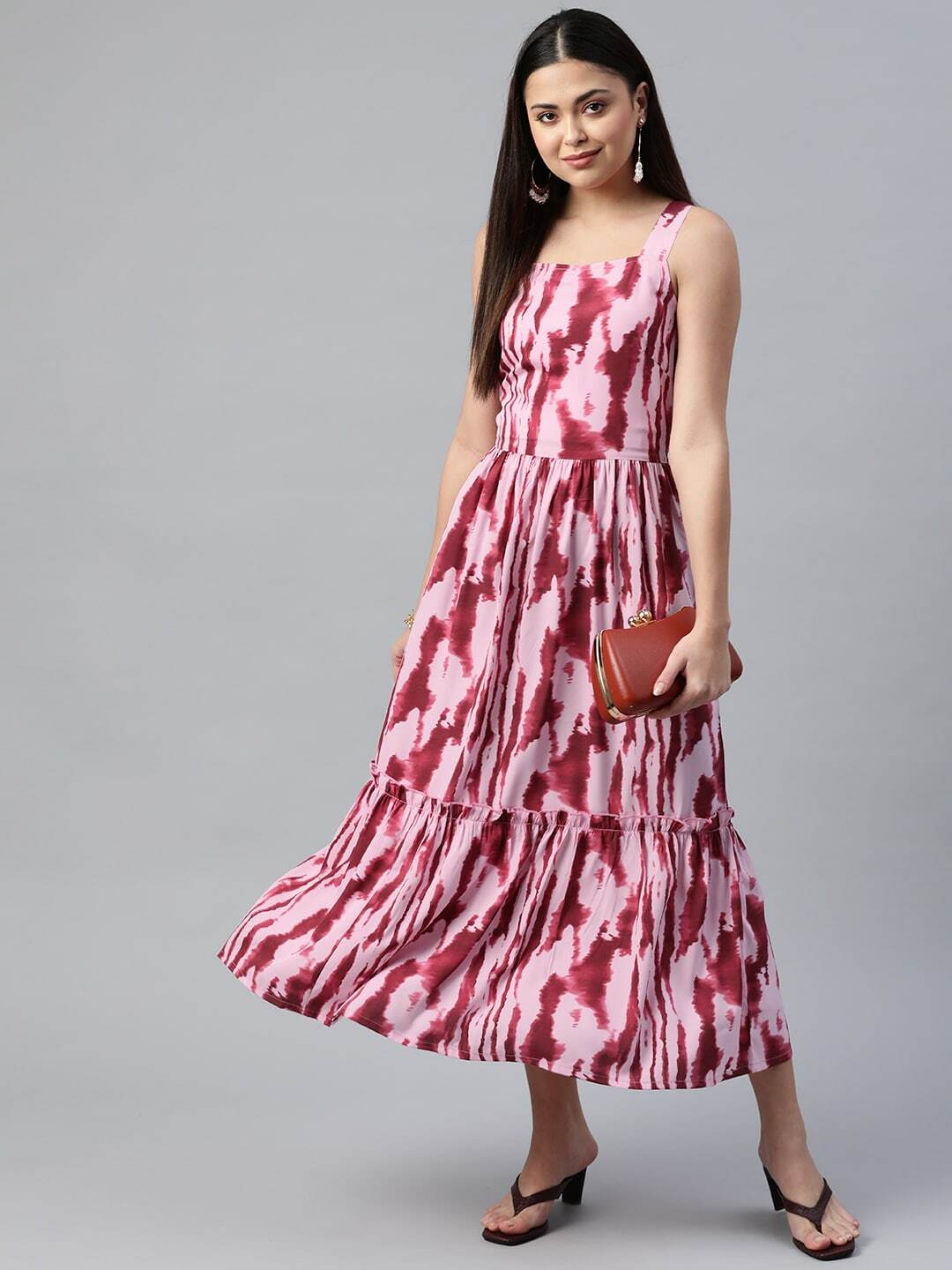 plusS Tie and Dye Tiered A-Line Midi Dress