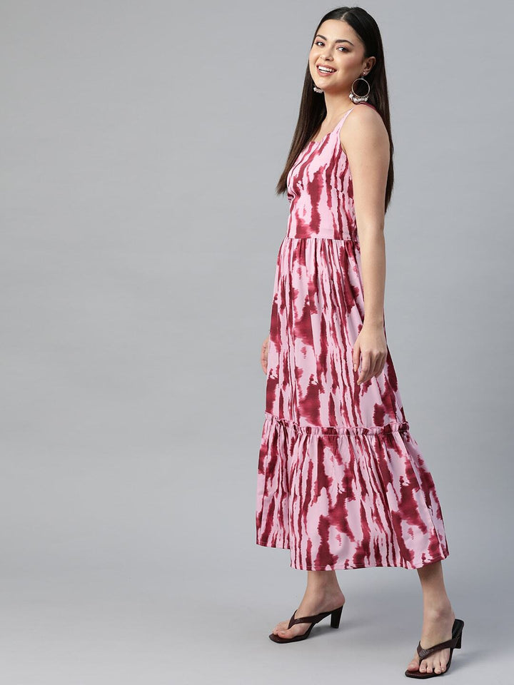 plusS Tie and Dye Tiered A-Line Midi Dress