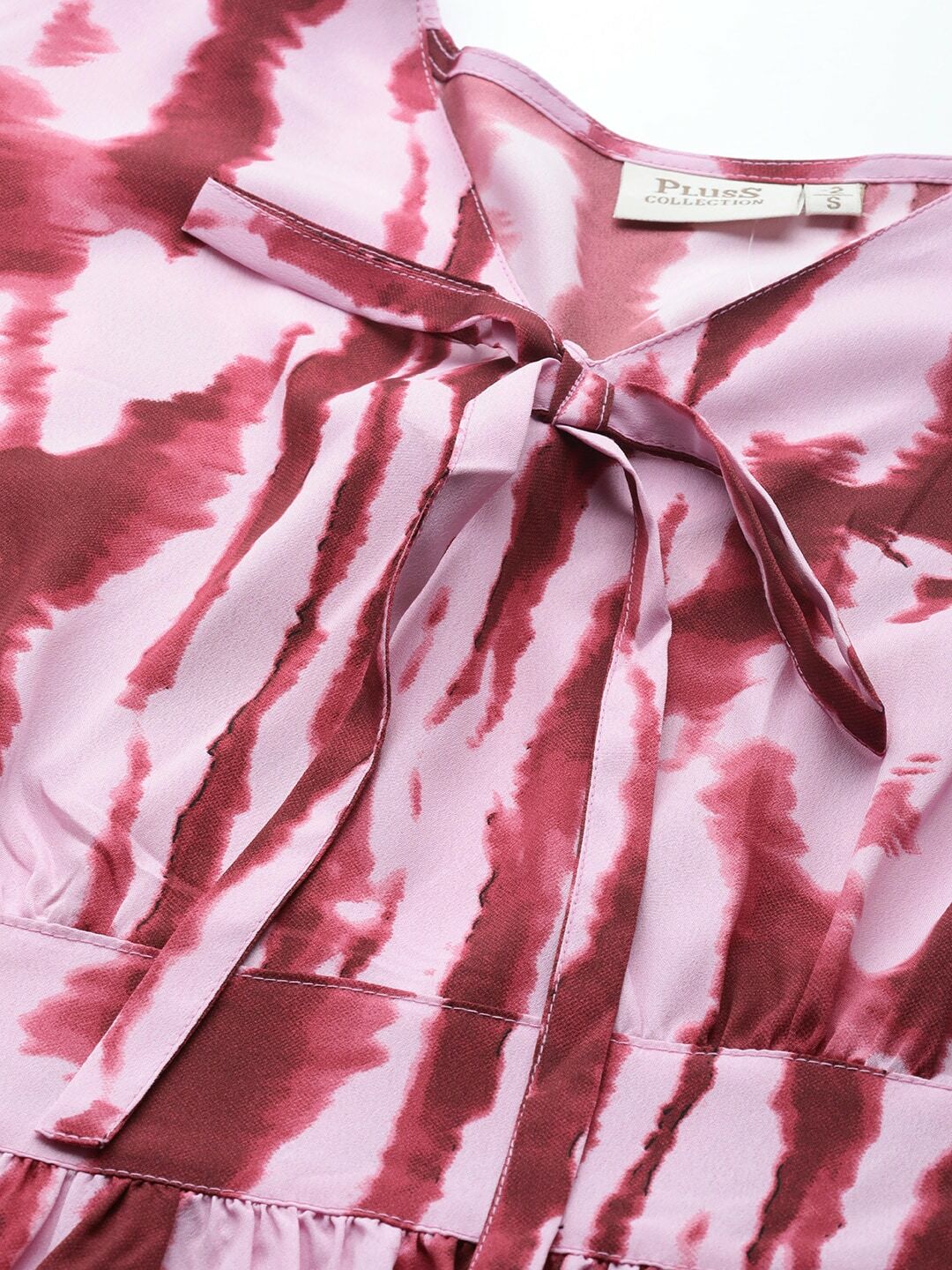 plusS Tie and Dye Tie-Up Detail Tiered Dress