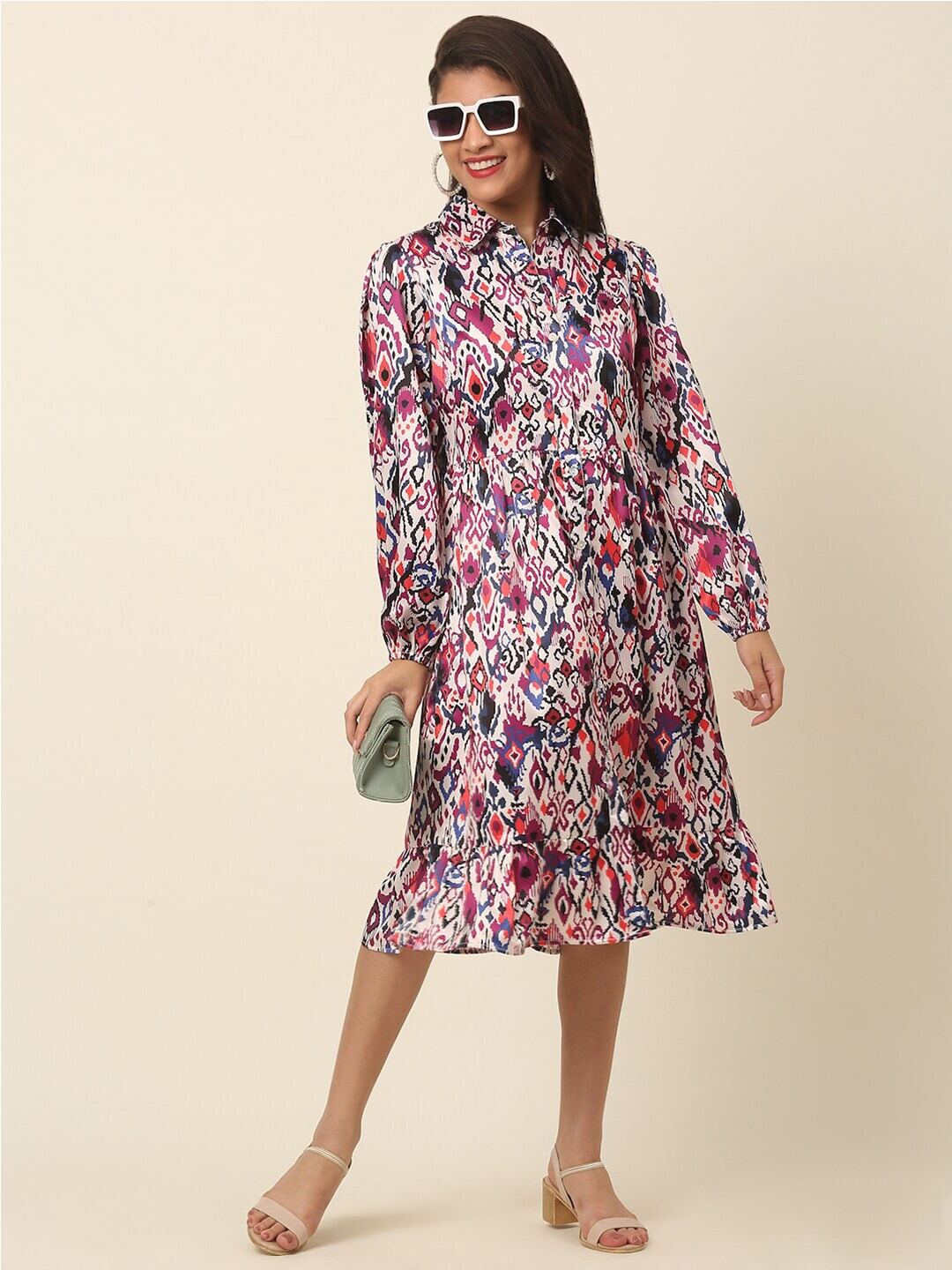 plusS Pink Floral Print Shirt Dress