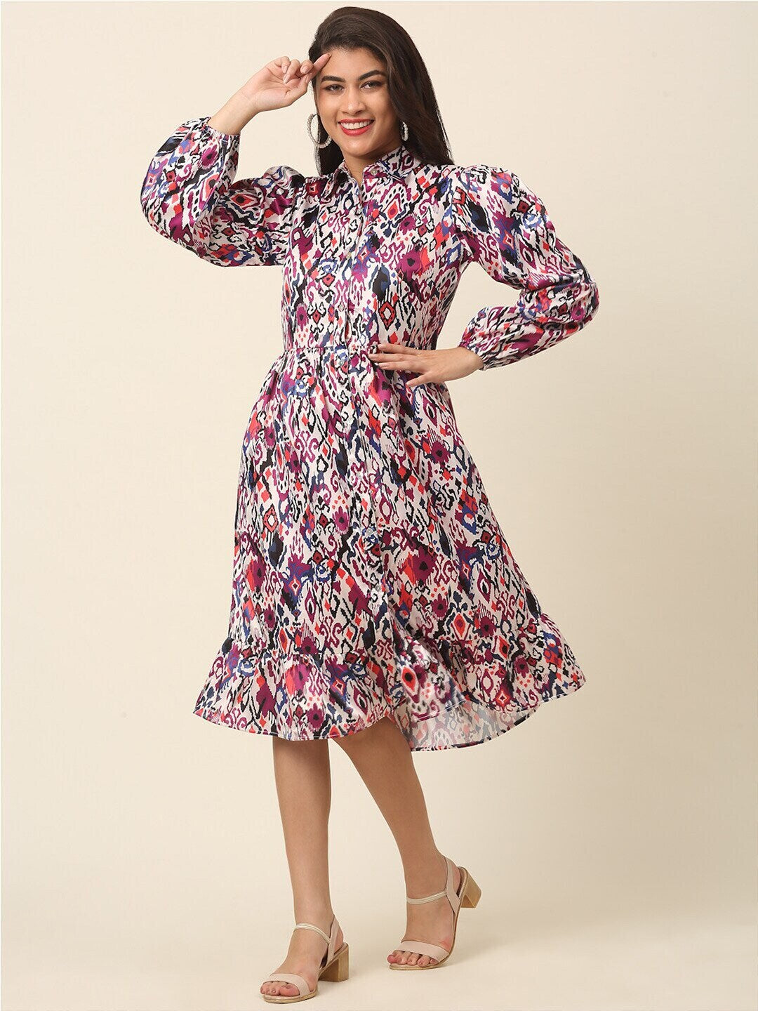 plusS Pink Floral Print Shirt Dress