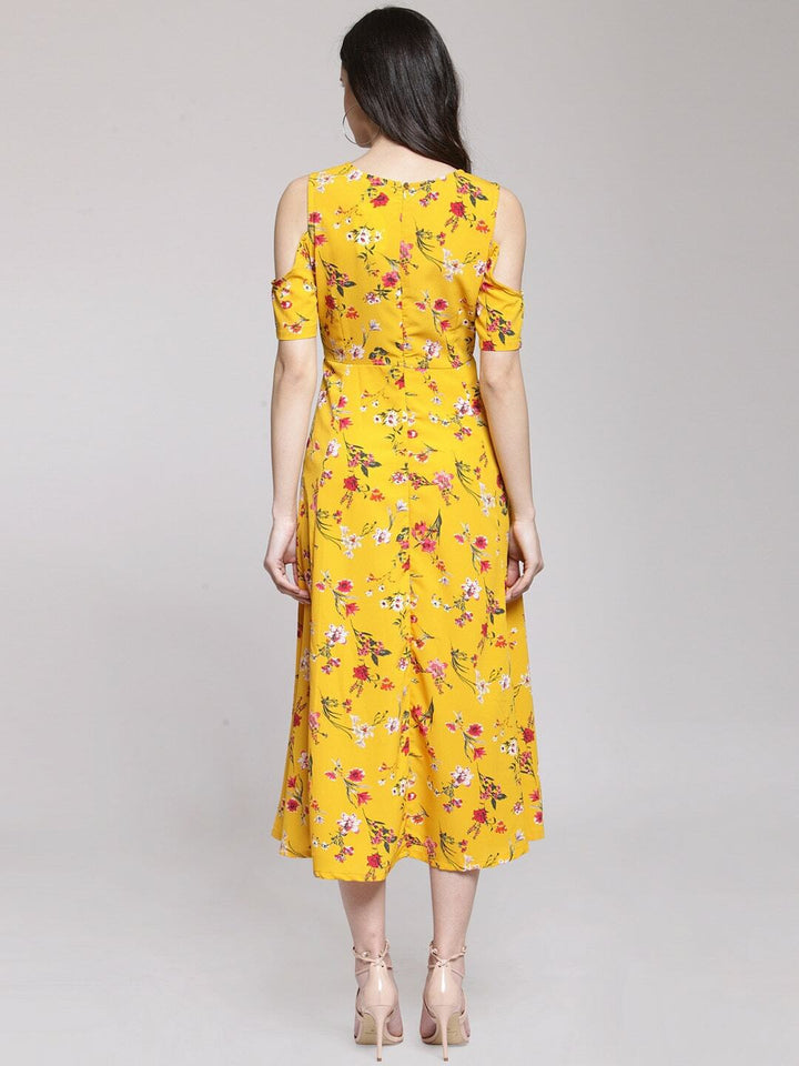 plusS Yellow Floral Printed Fit and Flare Dress