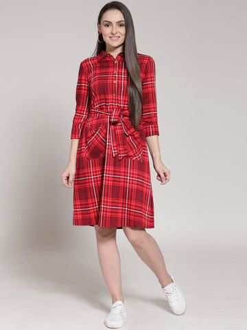 plusS Women Red Checked Shirt Dress