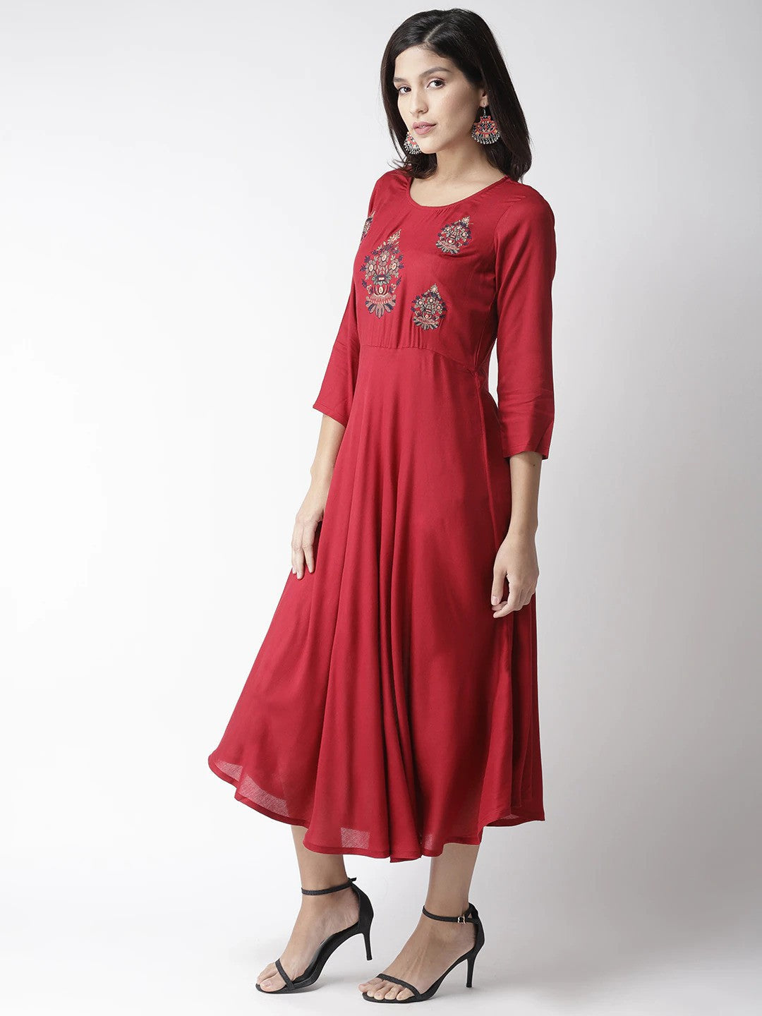 plusS Women Red Embroidered Fit  Flare Dress