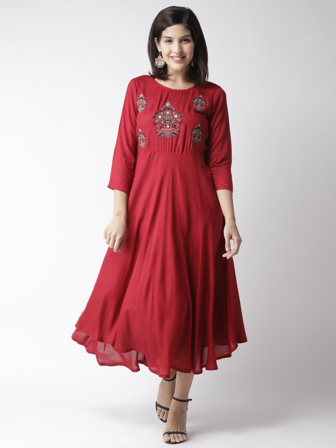 plusS Women Red Embroidered Fit  Flare Dress