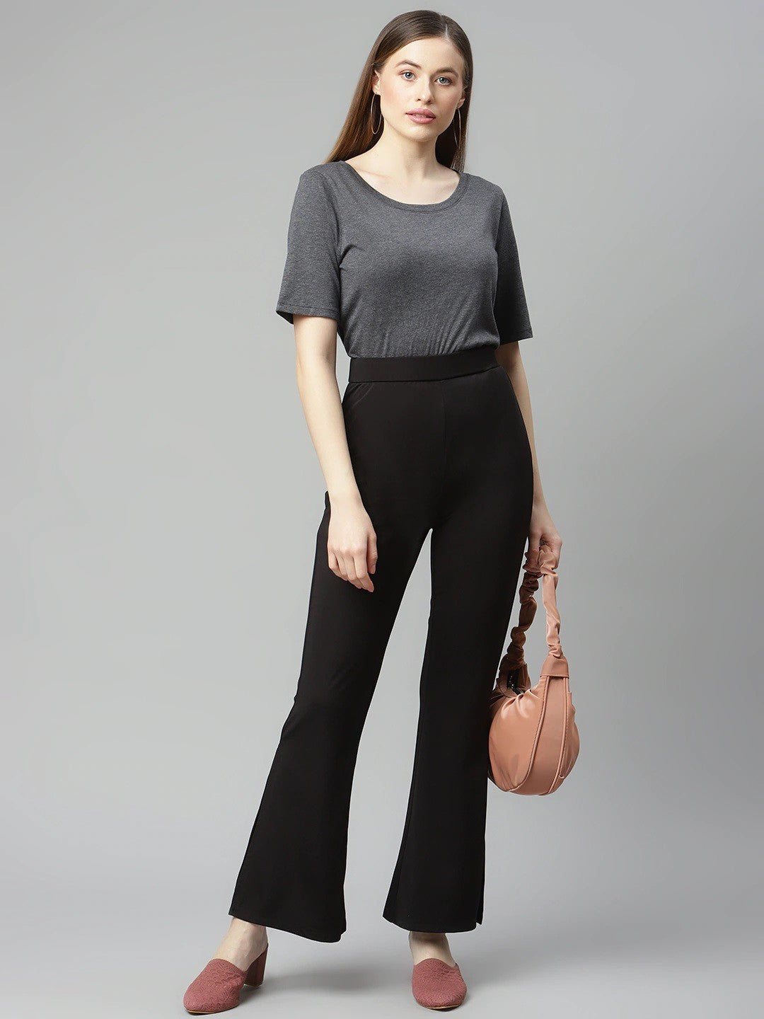 Black Solid Bootcut Trousers