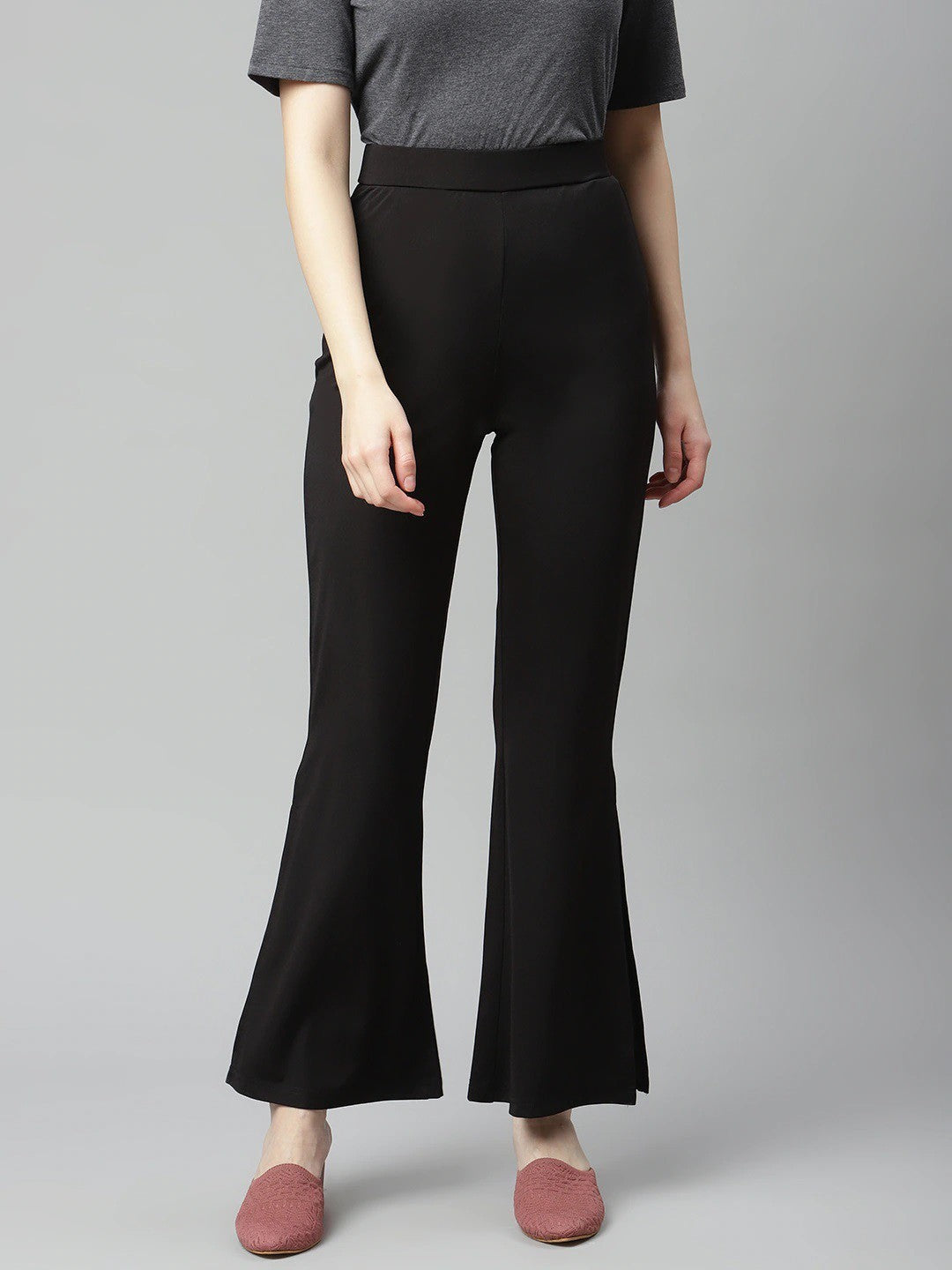 Black Solid Bootcut Trousers