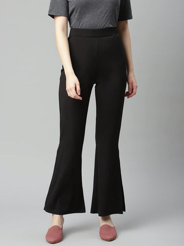 Black Solid Bootcut Trousers