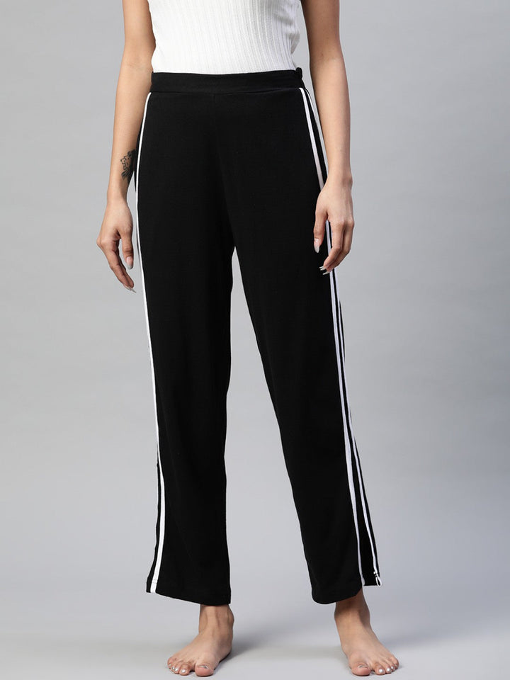 Black Solid Track Pants With Side Slits