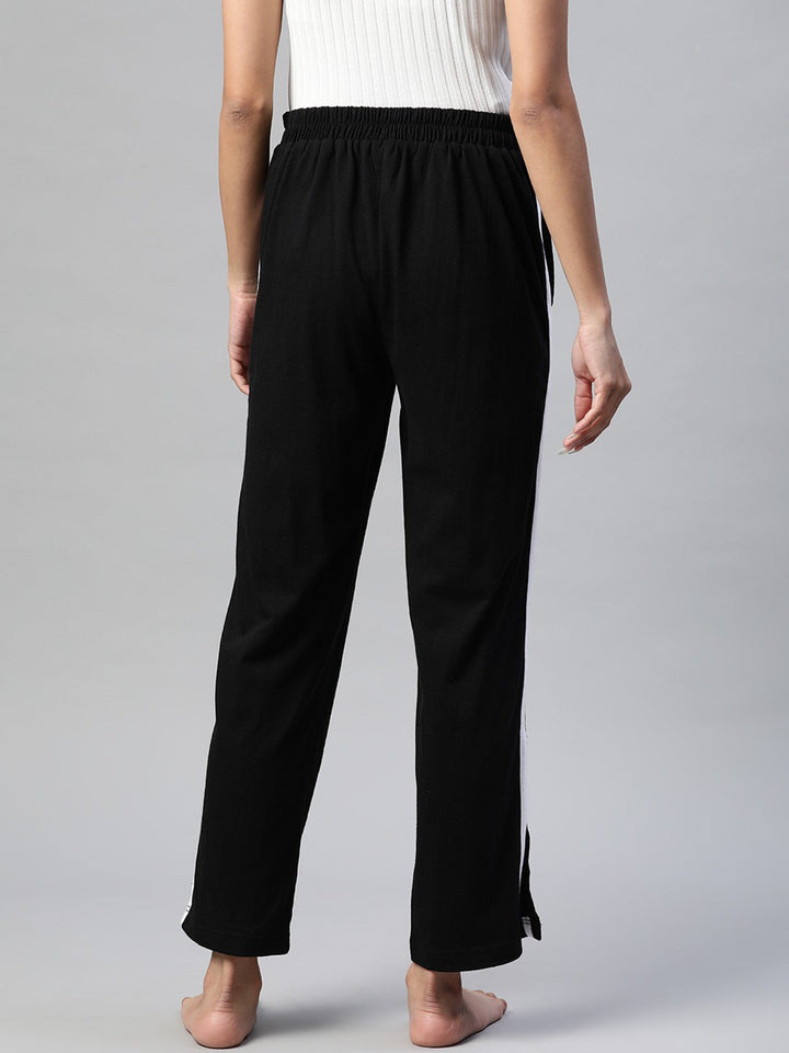 Black Solid Track Pants With Side Slits