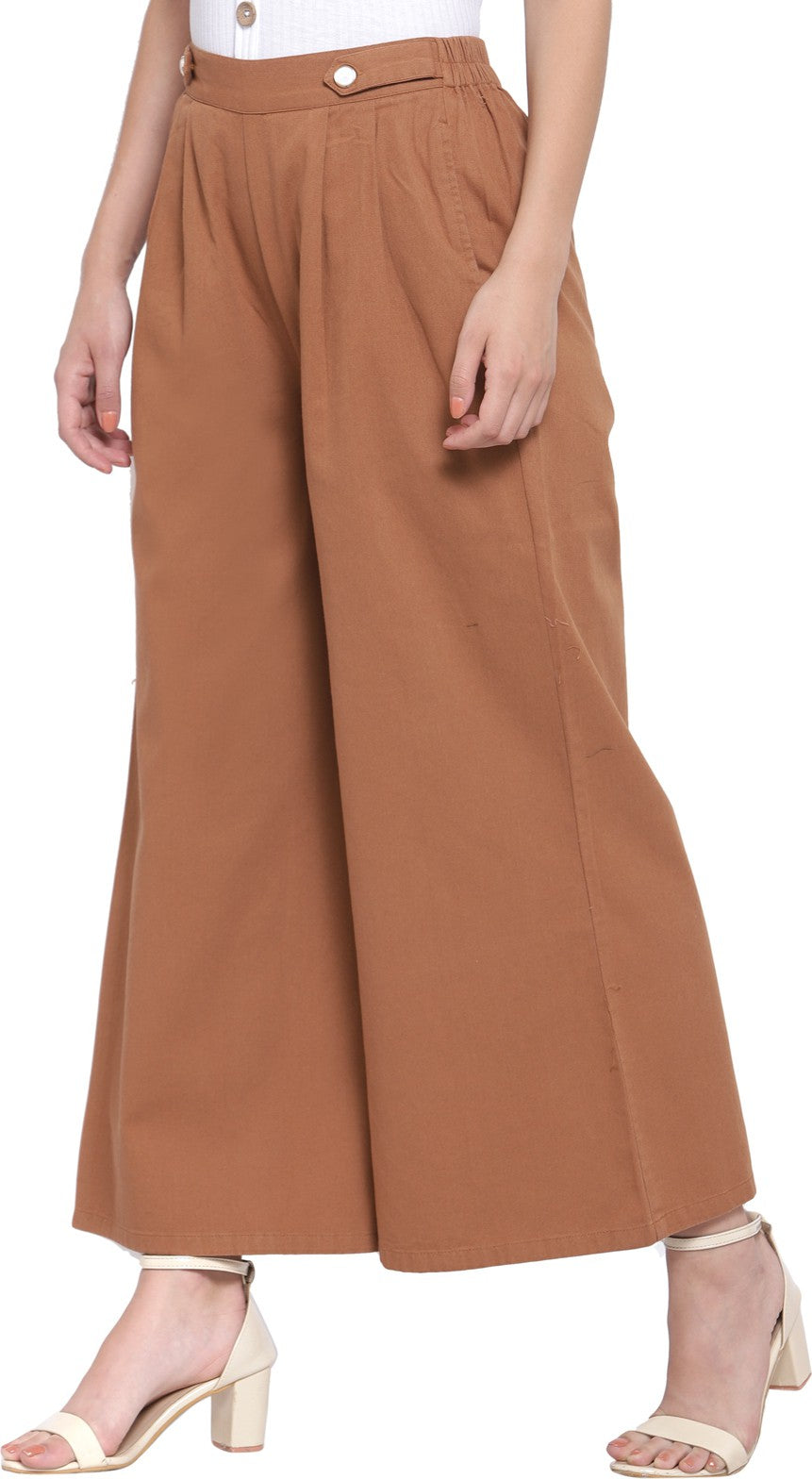 Brown Solid Flared Palazzos