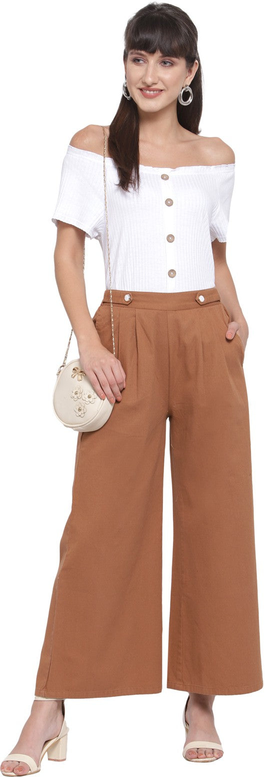 Brown Solid Flared Palazzos