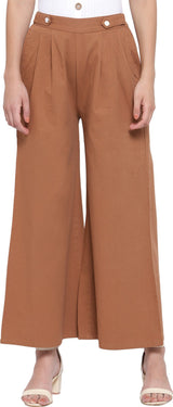 Brown Solid Flared Palazzos