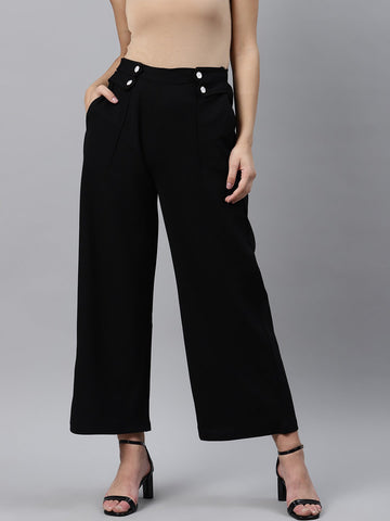 Black Straight Fit Solid Parallel Trousers