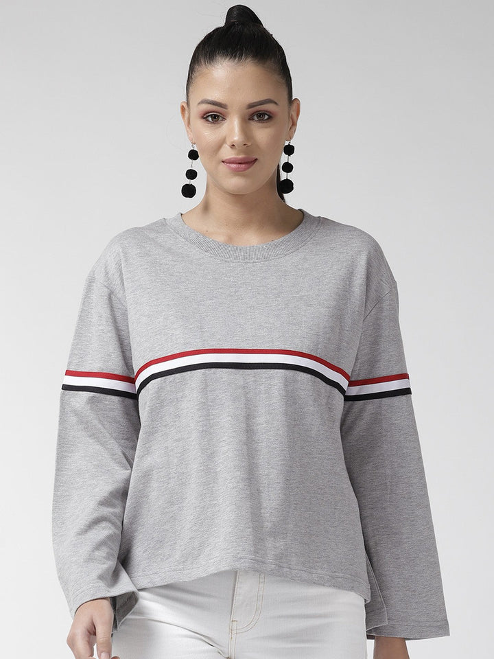 plusS Women Grey Melange Solid Sweatshirt