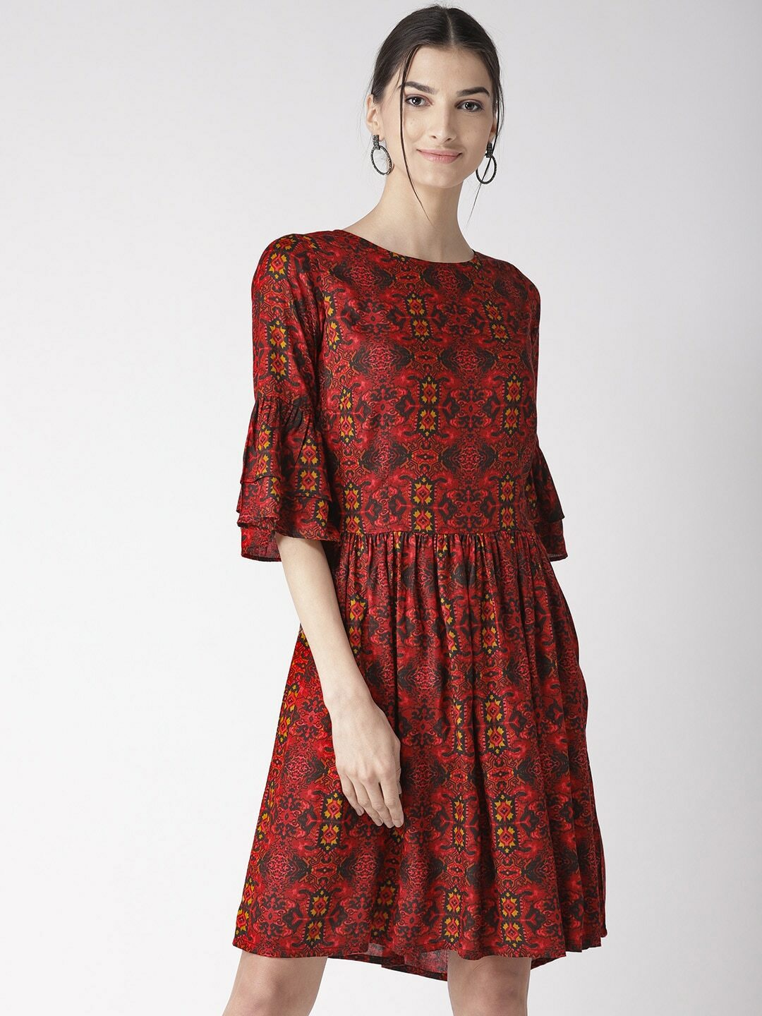 plusS Red  Black Printed A-Line Dress