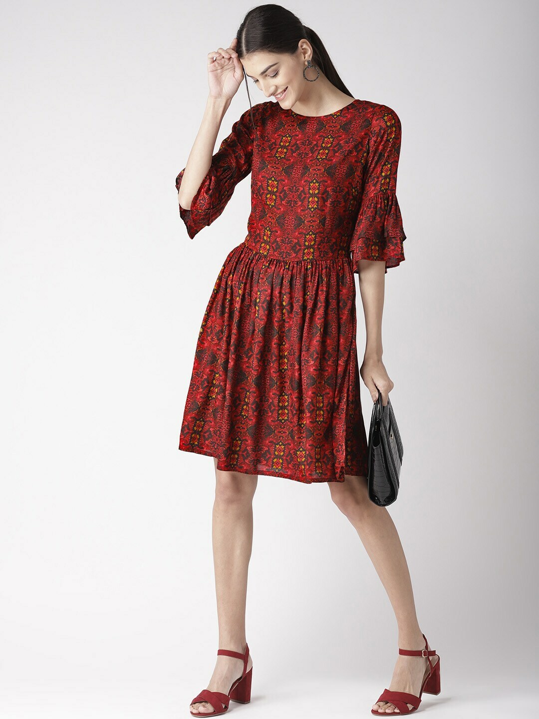 plusS Red  Black Printed A-Line Dress