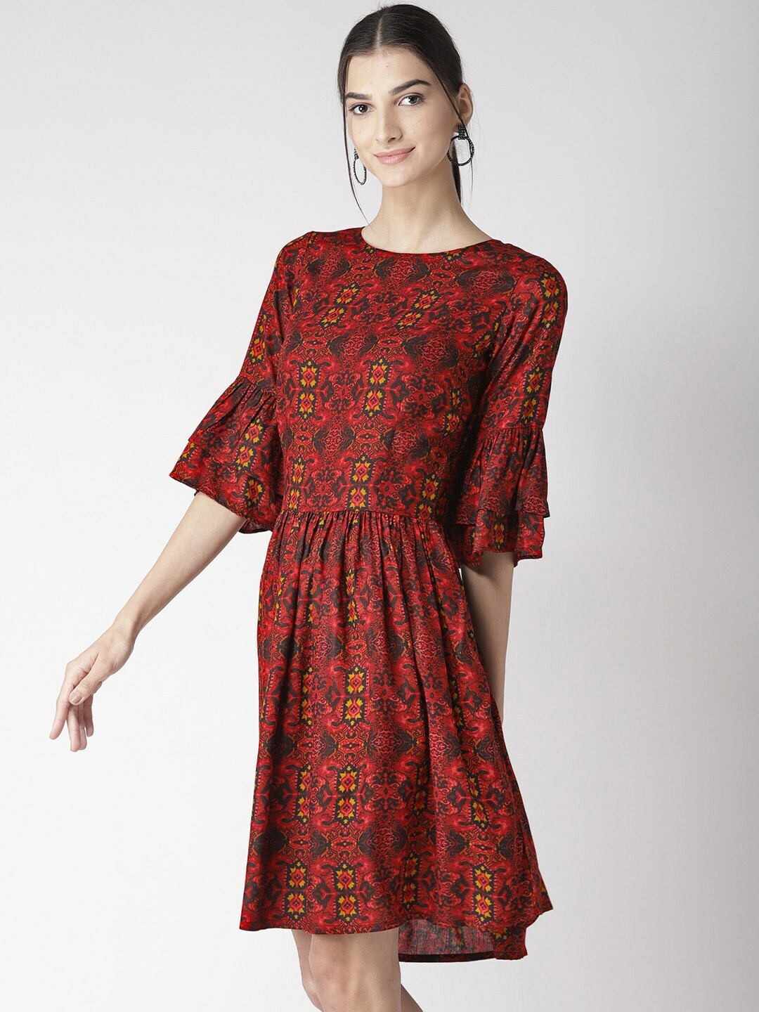 plusS Red  Black Printed A-Line Dress