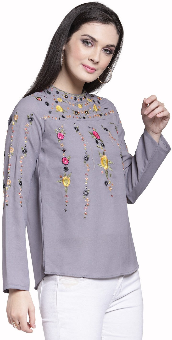 plusS Grey Embroidered Top