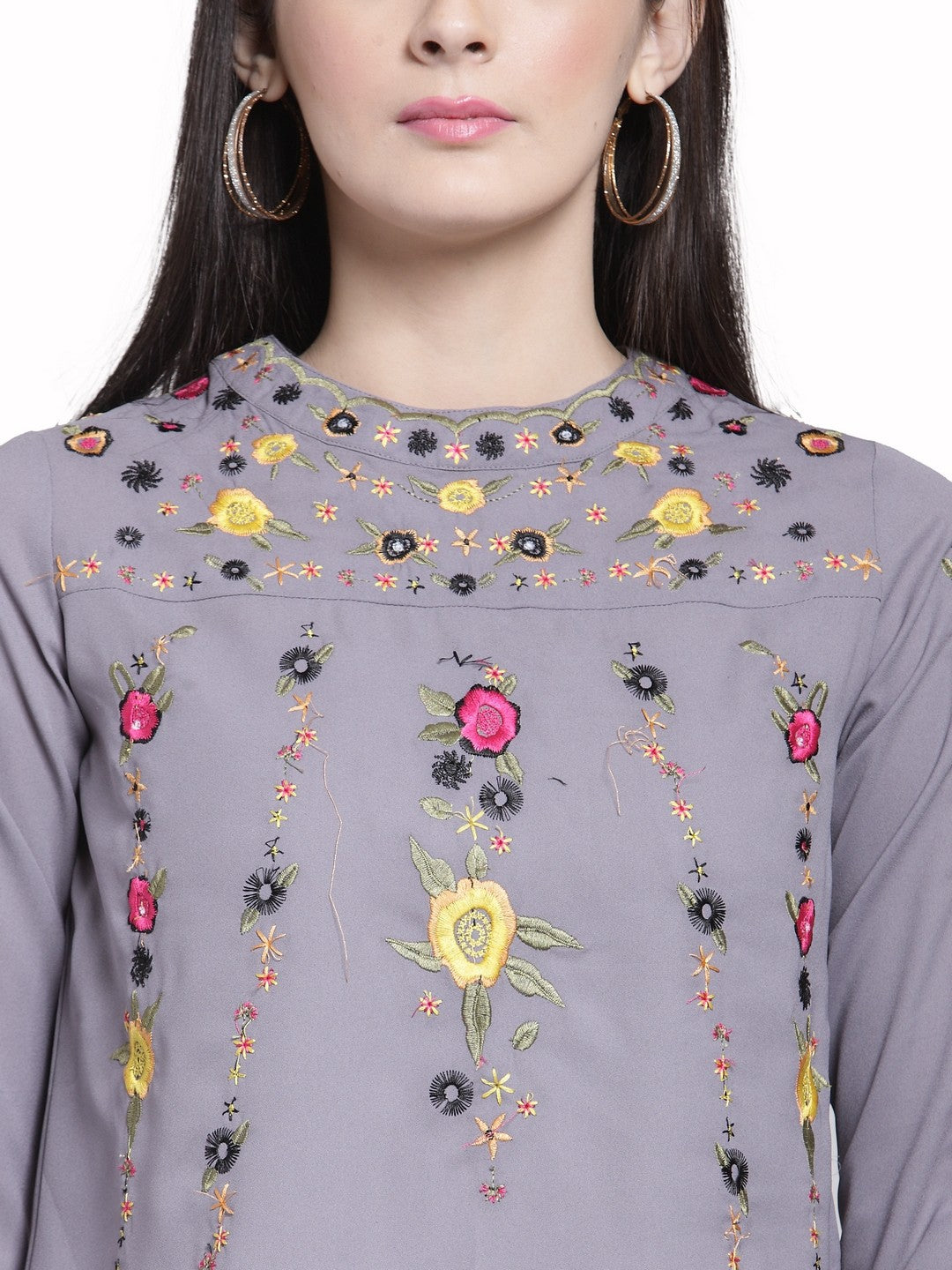 plusS Grey Embroidered Top