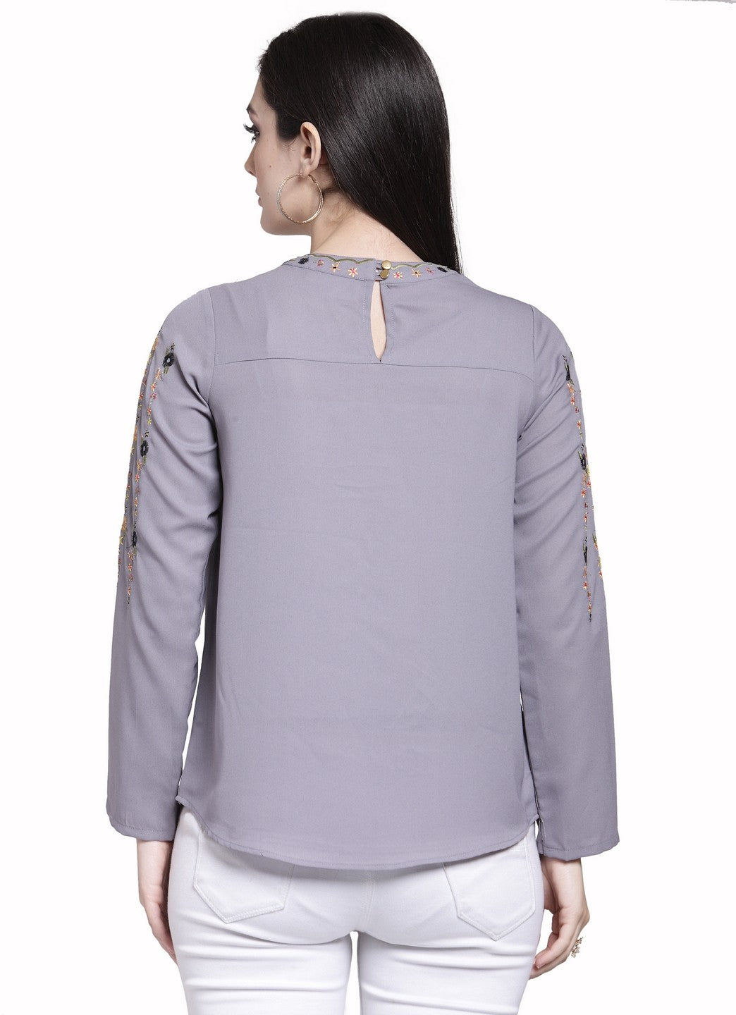 plusS Grey Embroidered Top