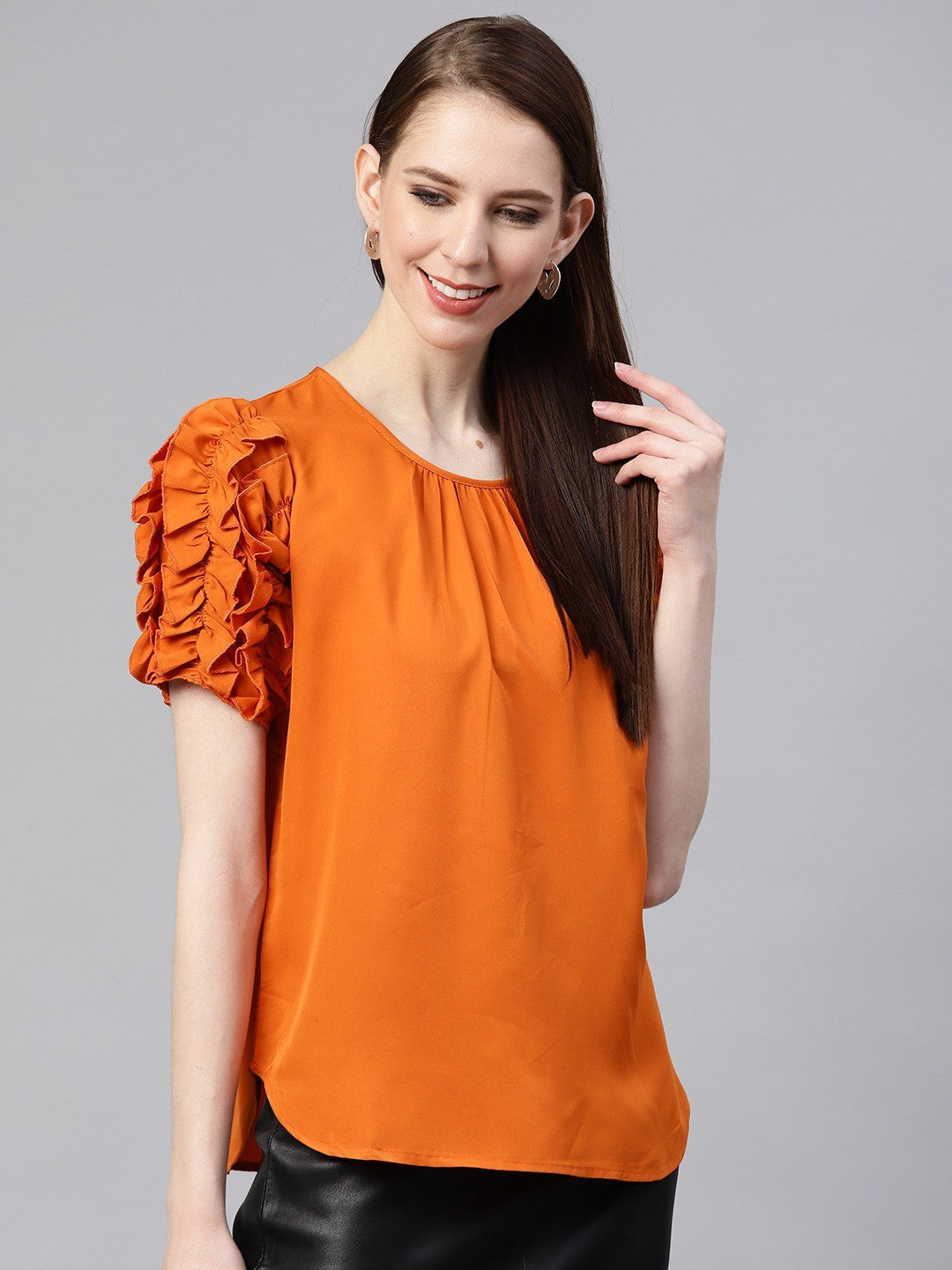 plusS Rust Orange Ruffled Top