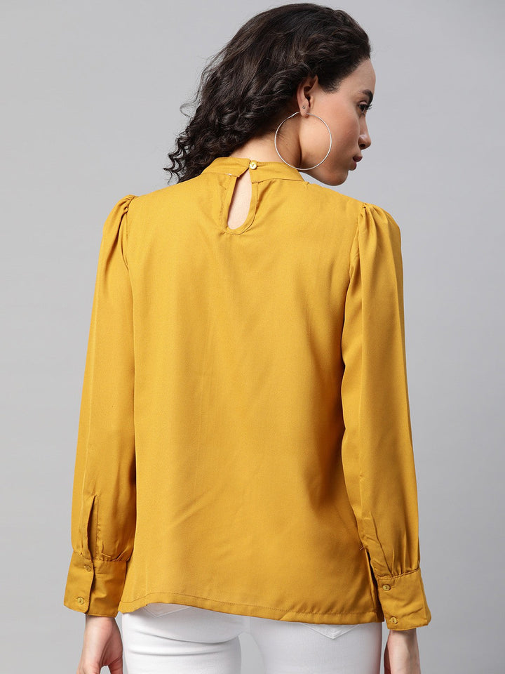 plusS Mustard Yellow High Neck Pleated Top