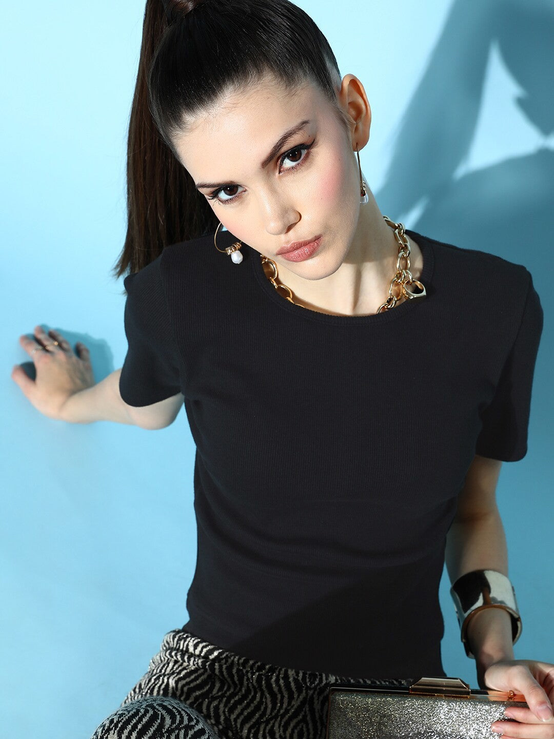 Stunning Black Solid Volume Play Tshirt